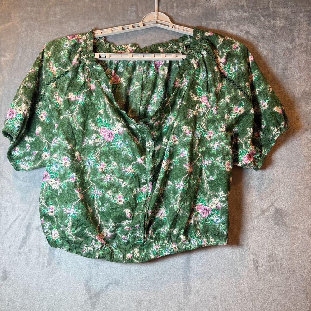 Lane Bryant Green Floral Boho Peasant Top Size 22/24 Plus